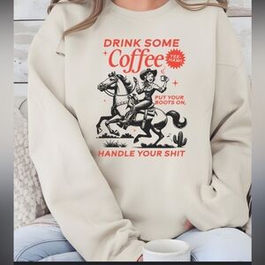 Drink Some Coffee Graphic Crewneck Sweatshirt in Cream